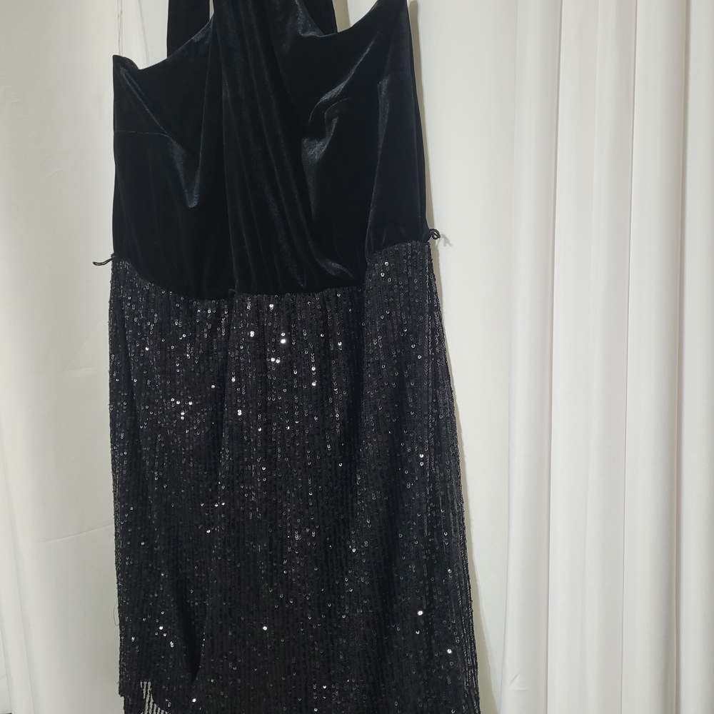 Cato Black Velvet Backless Sequin Evening Dress